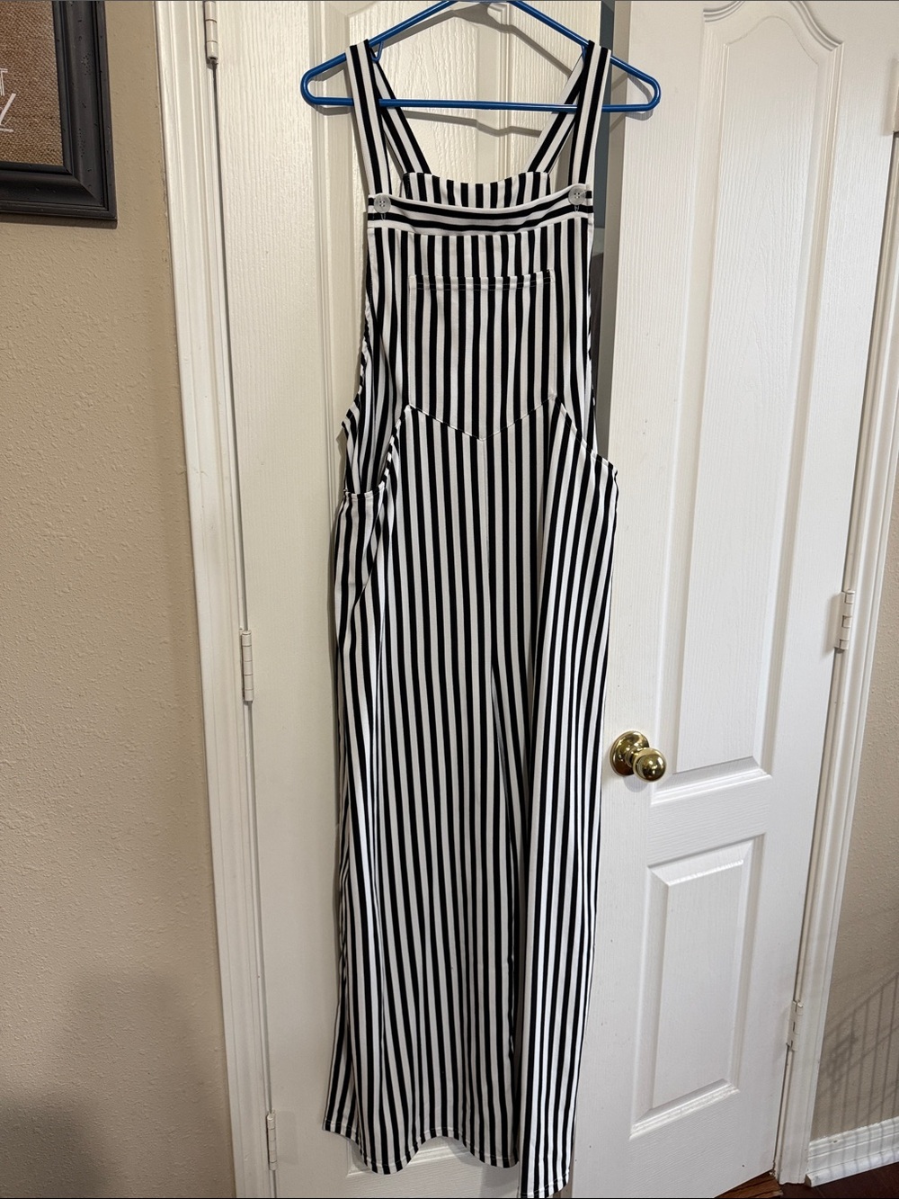Halara Black and White Vertical Stripe Wide-Leg Jumpsuit